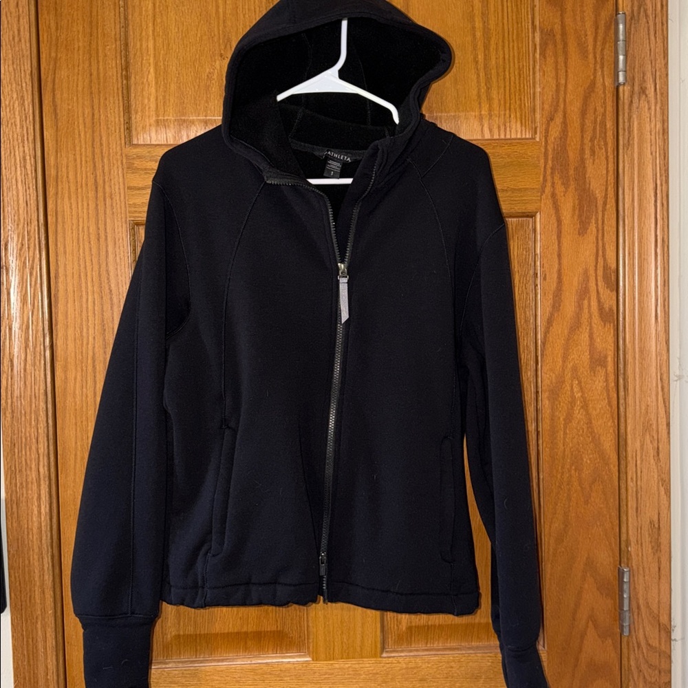 Athleta Black Hooded Zip-Up Jacket